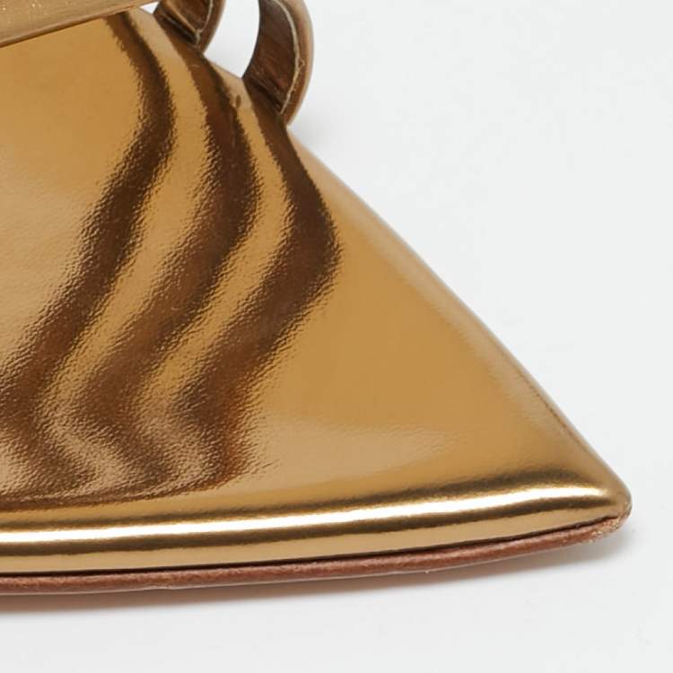Pre Owned Gianvito Rossi Gold PVC and Leather Elle Slide Sandals Size 40