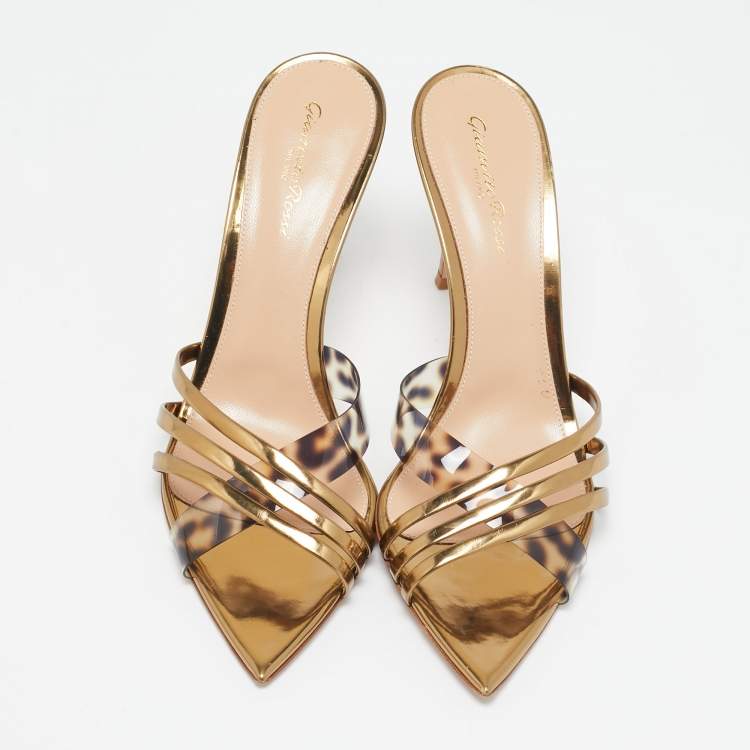 Pre Owned Gianvito Rossi Gold PVC and Leather Elle Slide Sandals Size 40