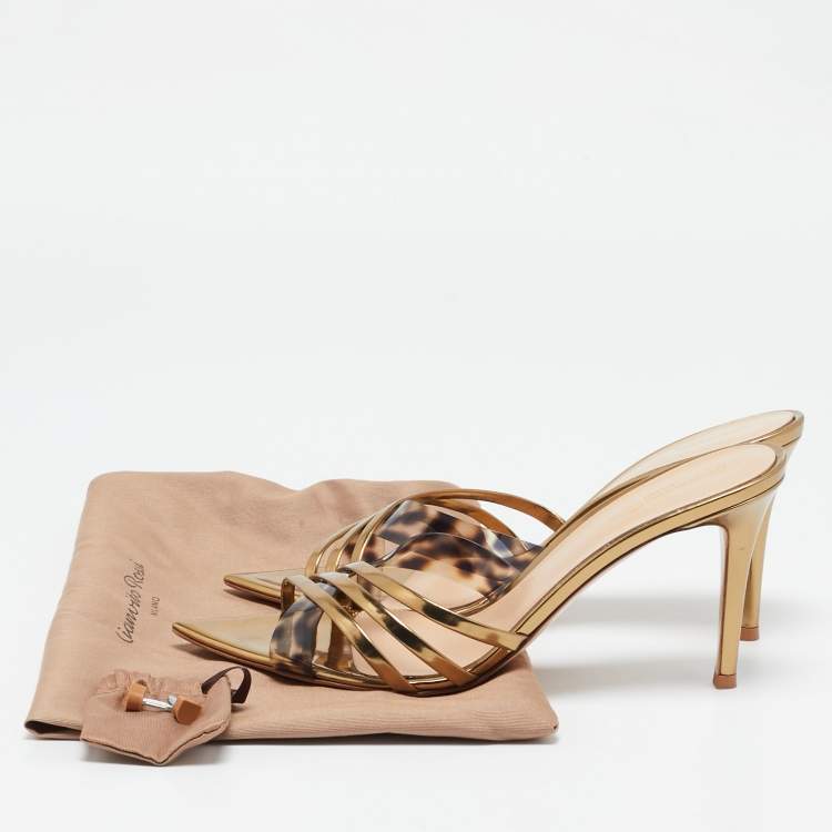 Pre Owned Gianvito Rossi Gold PVC and Leather Elle Slide Sandals Size 40