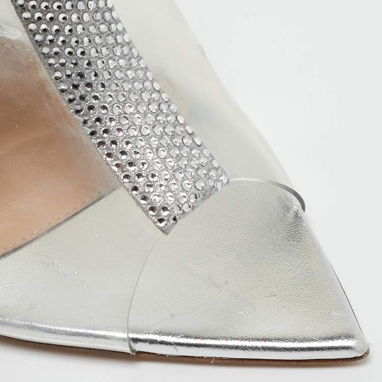 Pre Owned Gianvito Rossi Transparent PVC Crystal Embellished Sigma Mules Size 37