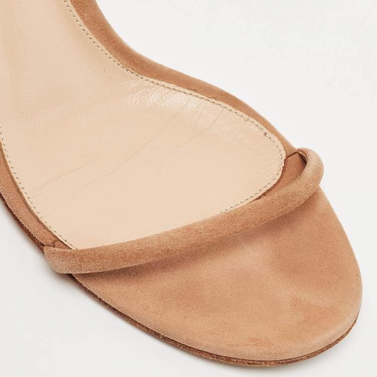 Pre Owned Gianvito Rossi Beige Suede Slide Sandals Size 37.5