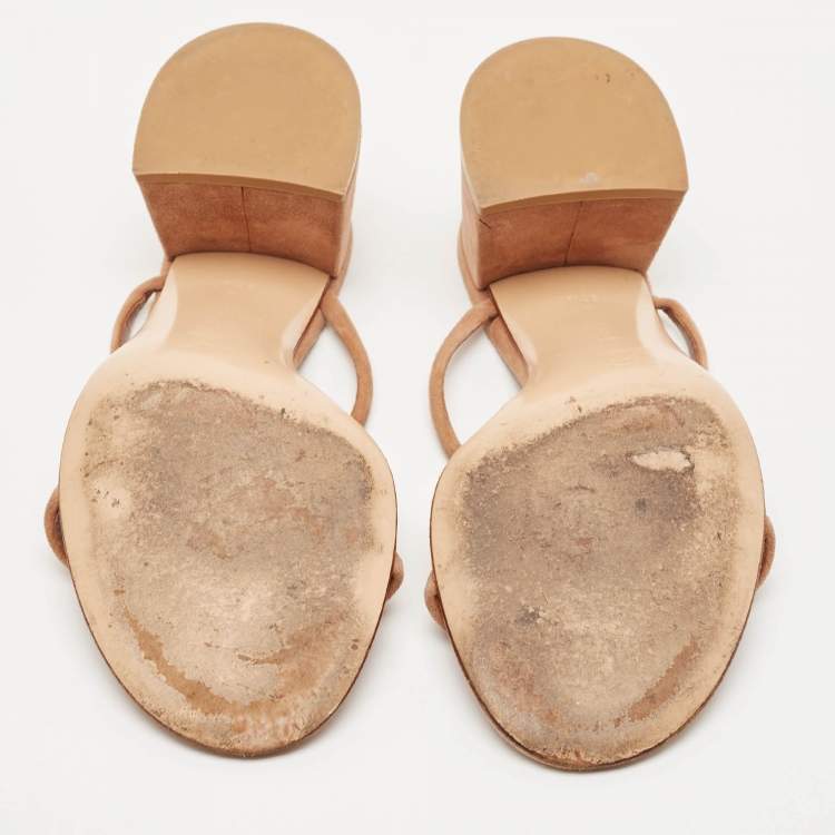 Pre Owned Gianvito Rossi Beige Suede Slide Sandals Size 37.5