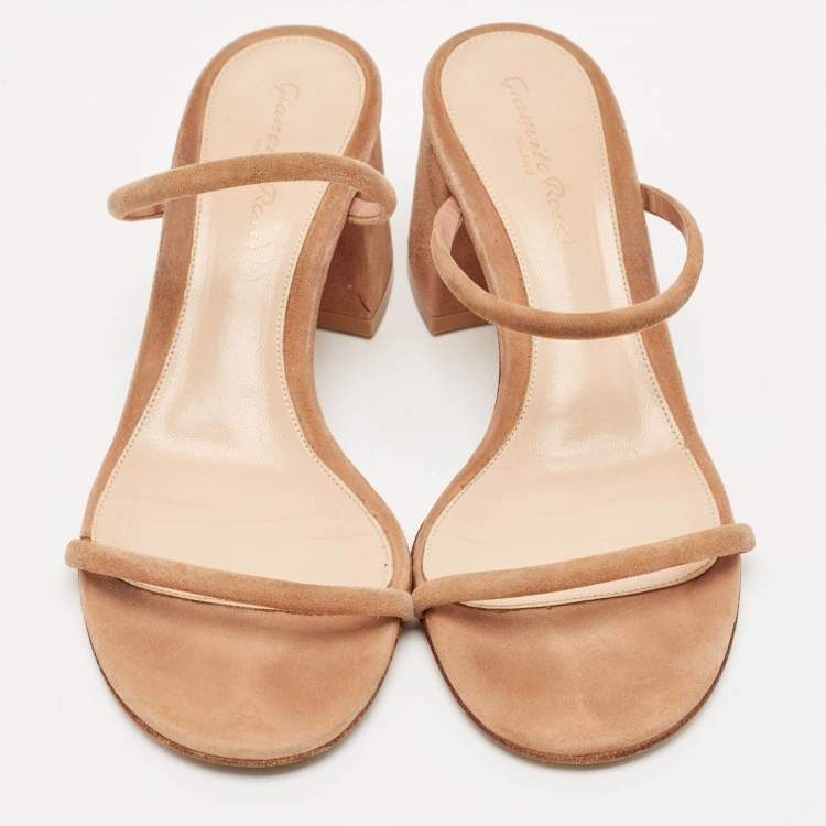 Pre Owned Gianvito Rossi Beige Suede Slide Sandals Size 37.5