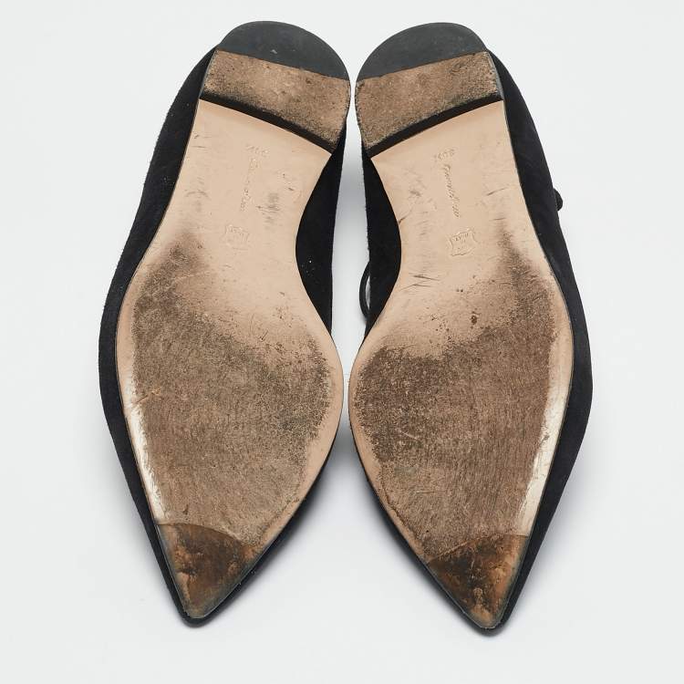 Pre Owned Gianvito Rossi Black Suede Femi Ankle Wrap Pointed Toe Flats Size 38.5
