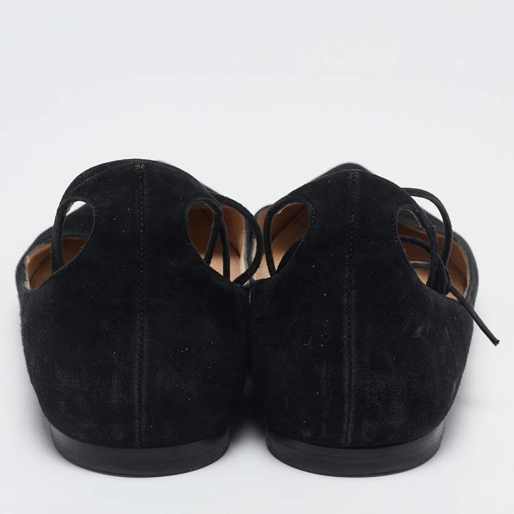 Pre Owned Gianvito Rossi Black Suede Femi Ankle Wrap Pointed Toe Flats Size 38.5