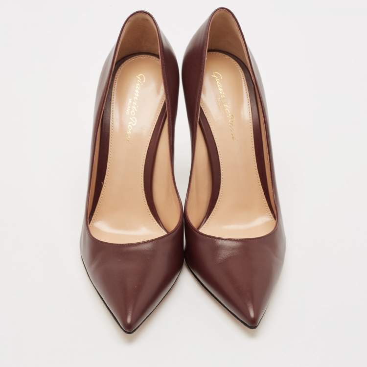 Pre Owned Gianvito Rossi Dark Burgundy Leather Gianvito 105 Pointed Toe Pumps Size 37