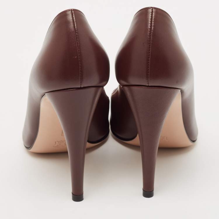 Pre Owned Gianvito Rossi Dark Burgundy Leather Gianvito 105 Pointed Toe Pumps Size 37