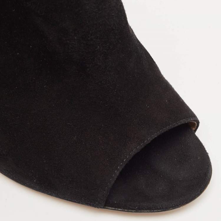 Pre Owned Gianvito Rossi Black Suede Slingback Booties Size 38.5