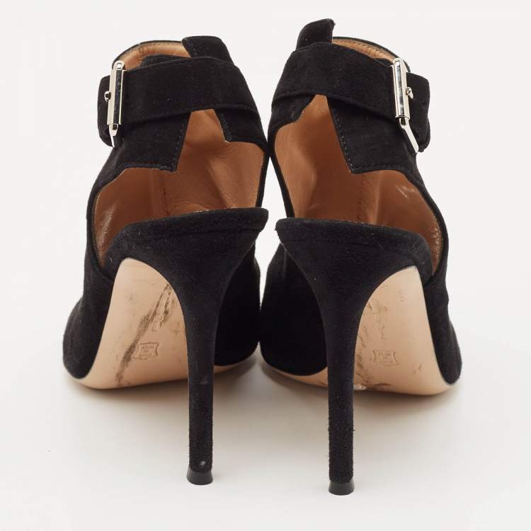 Pre Owned Gianvito Rossi Black Suede Slingback Booties Size 38.5