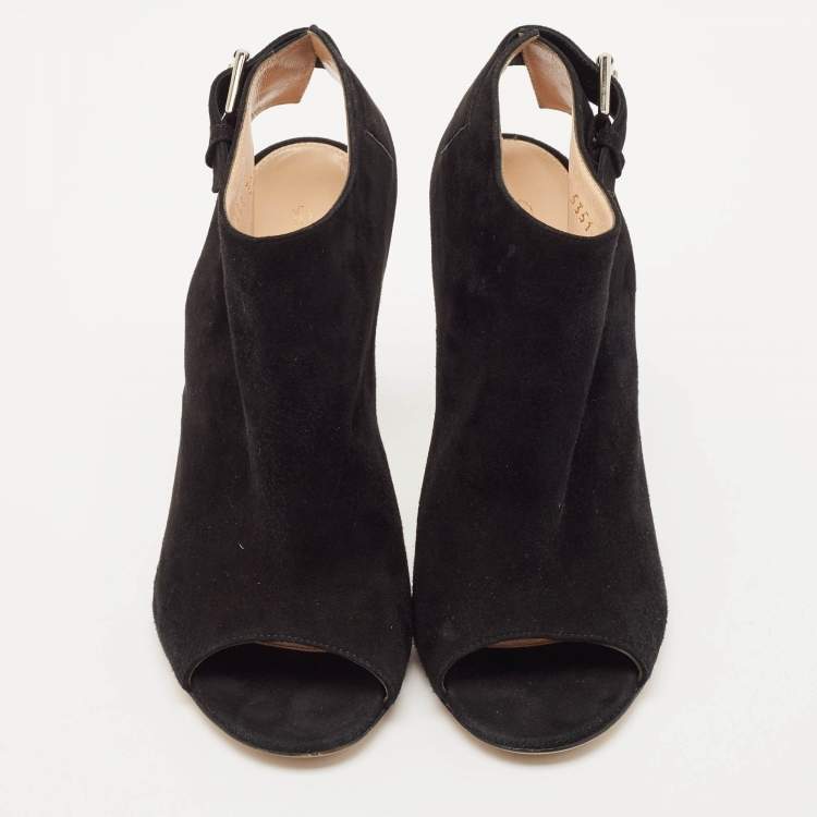 Pre Owned Gianvito Rossi Black Suede Slingback Booties Size 38.5