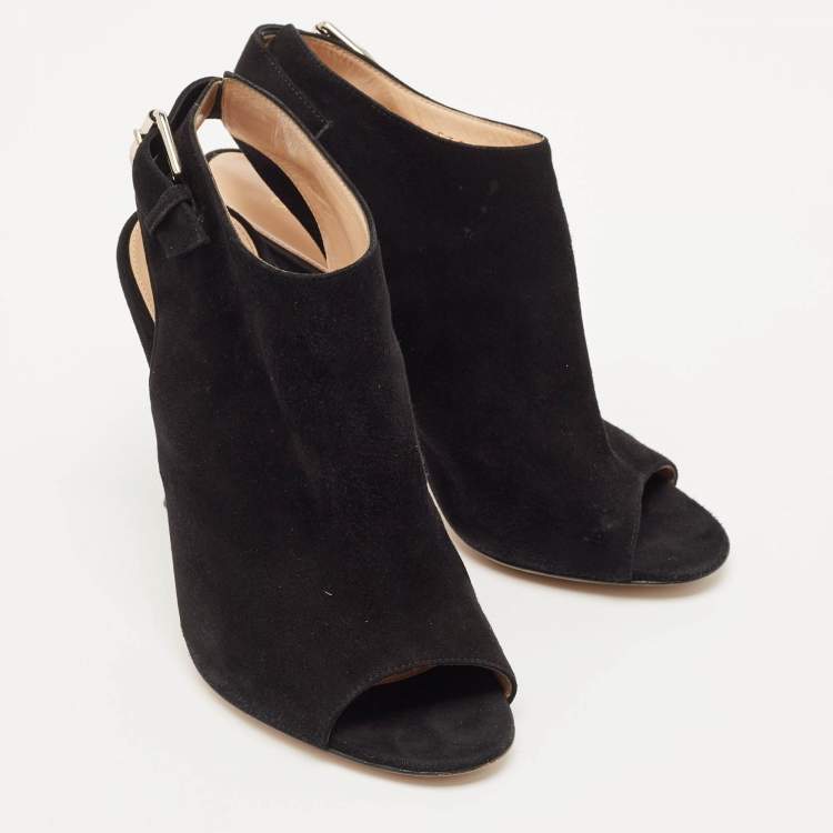 Pre Owned Gianvito Rossi Black Suede Slingback Booties Size 38.5