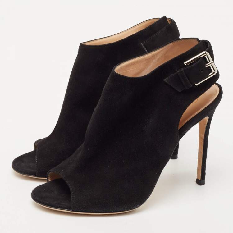 Pre Owned Gianvito Rossi Black Suede Slingback Booties Size 38.5