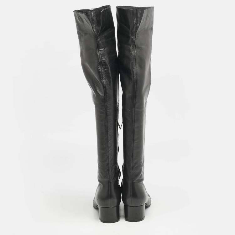 Pre Owned Gianvito Rossi Black Leather Over The Knee Boots Size 39.5