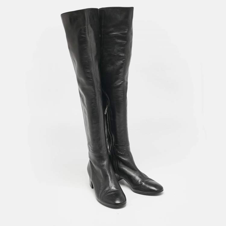 Pre Owned Gianvito Rossi Black Leather Over The Knee Boots Size 39.5