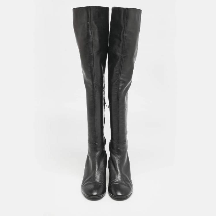 Pre Owned Gianvito Rossi Black Leather Over The Knee Boots Size 39.5