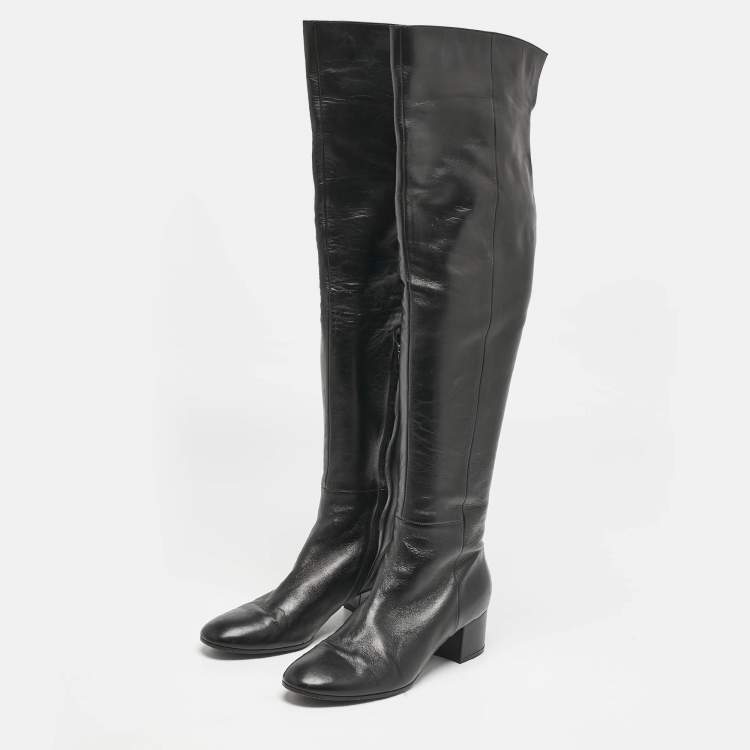 Pre Owned Gianvito Rossi Black Leather Over The Knee Boots Size 39.5