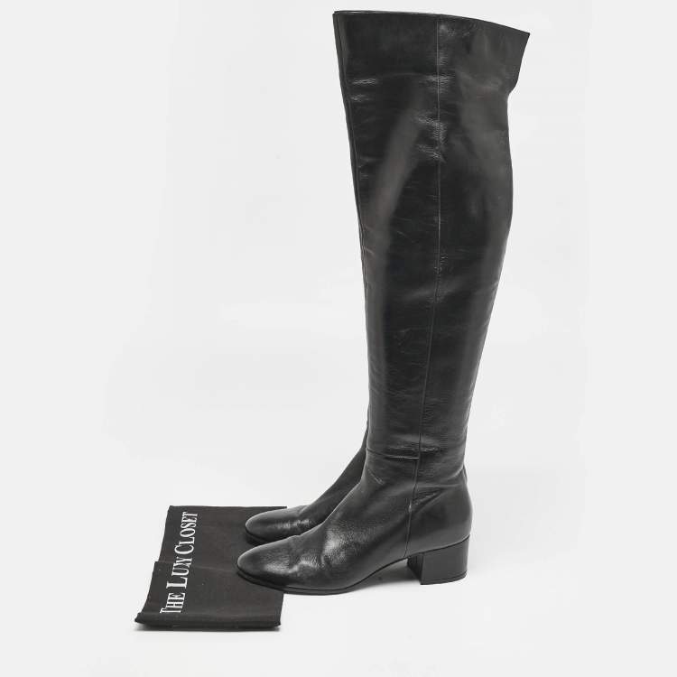 Pre Owned Gianvito Rossi Black Leather Over The Knee Boots Size 39.5