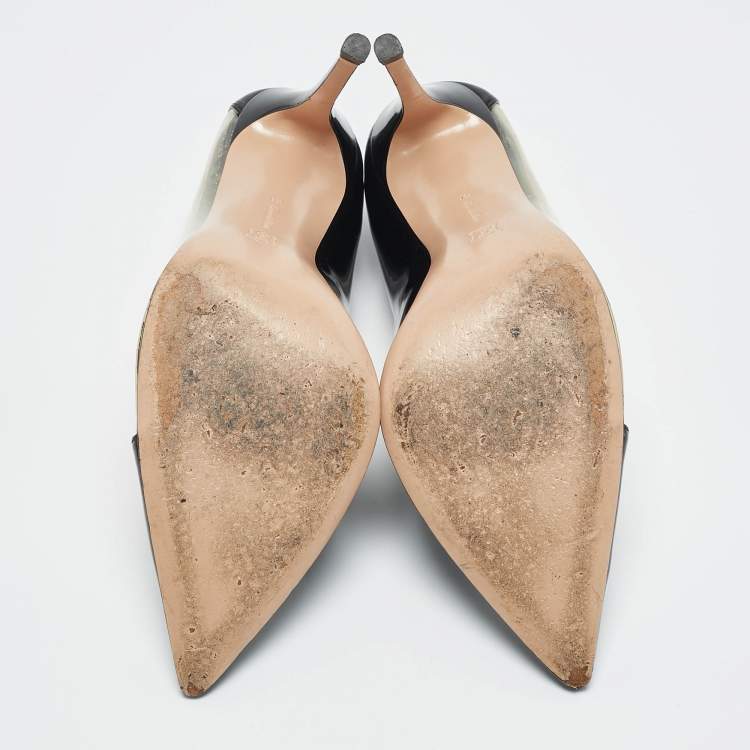 Pre Owned Gianvito Rossi Black Patent Leather and PVC Plexi Pointed Toe Pumps Size 41