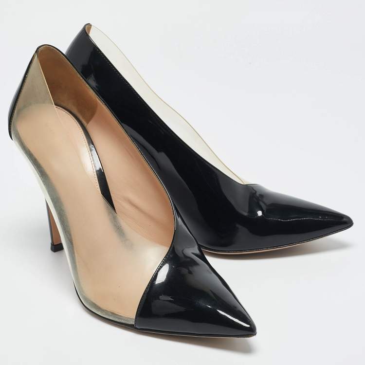 Pre Owned Gianvito Rossi Black Patent Leather and PVC Plexi Pointed Toe Pumps Size 41