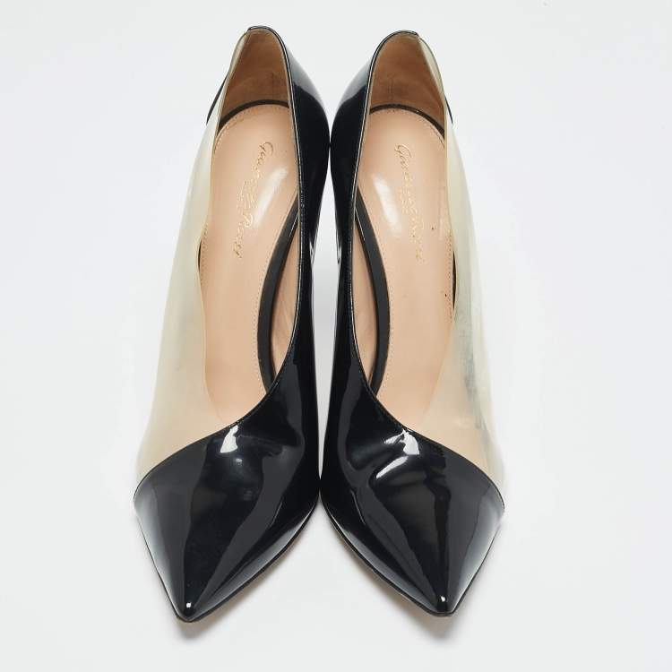 Pre Owned Gianvito Rossi Black Patent Leather and PVC Plexi Pointed Toe Pumps Size 41