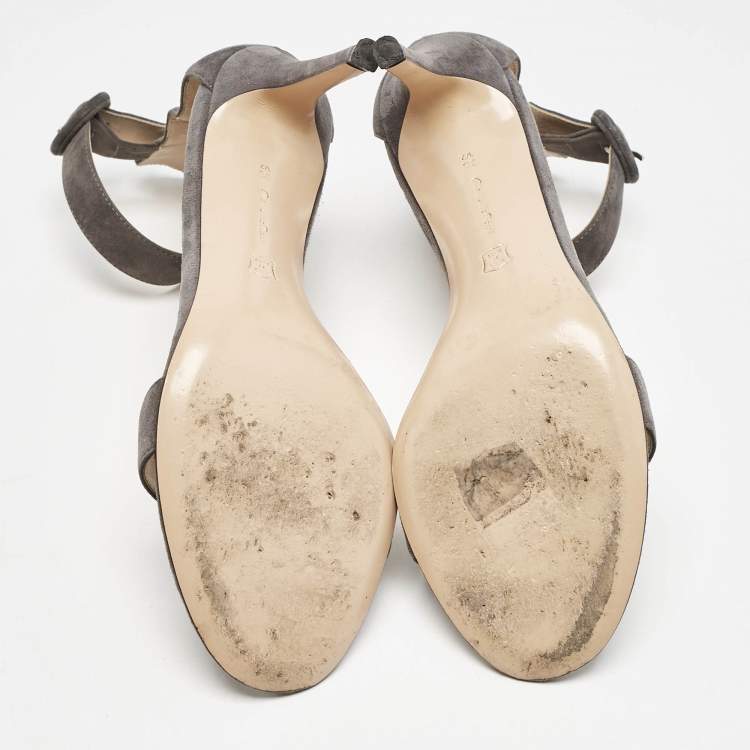 Pre Owned Gianvito Rossi Grey Suede Portofino Ankle Strap Sandals Size 38.5