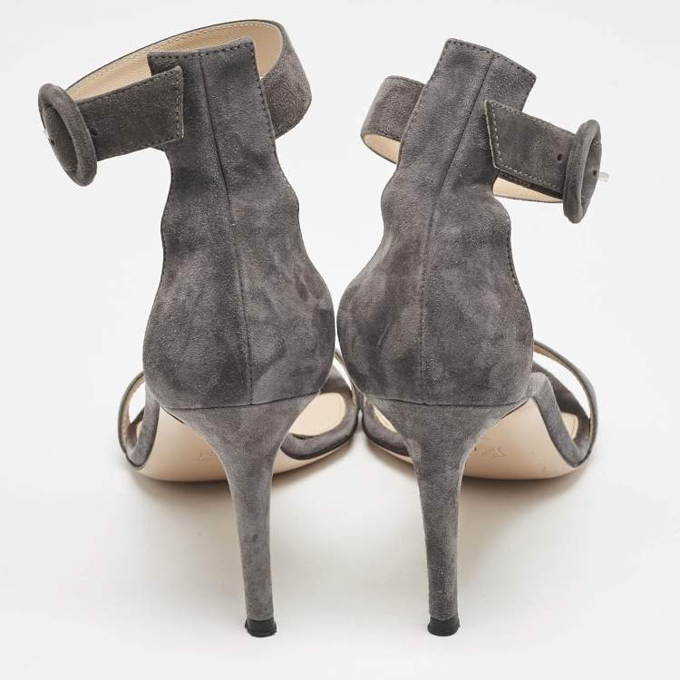Pre Owned Gianvito Rossi Grey Suede Portofino Ankle Strap Sandals Size 38.5
