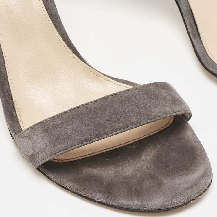 Pre Owned Gianvito Rossi Grey Suede Portofino Ankle Strap Sandals Size 38.5