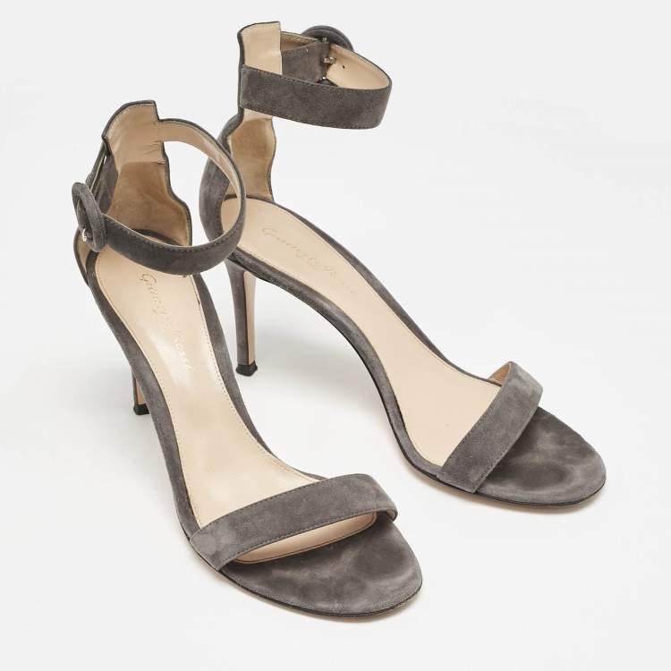Pre Owned Gianvito Rossi Grey Suede Portofino Ankle Strap Sandals Size 38.5