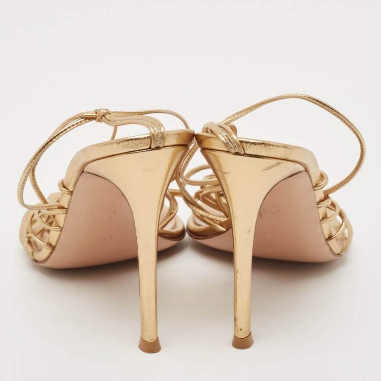Pre Owned Gianvito Rossi Gold Leather Spice Ankle Wrap Sandals Size 38