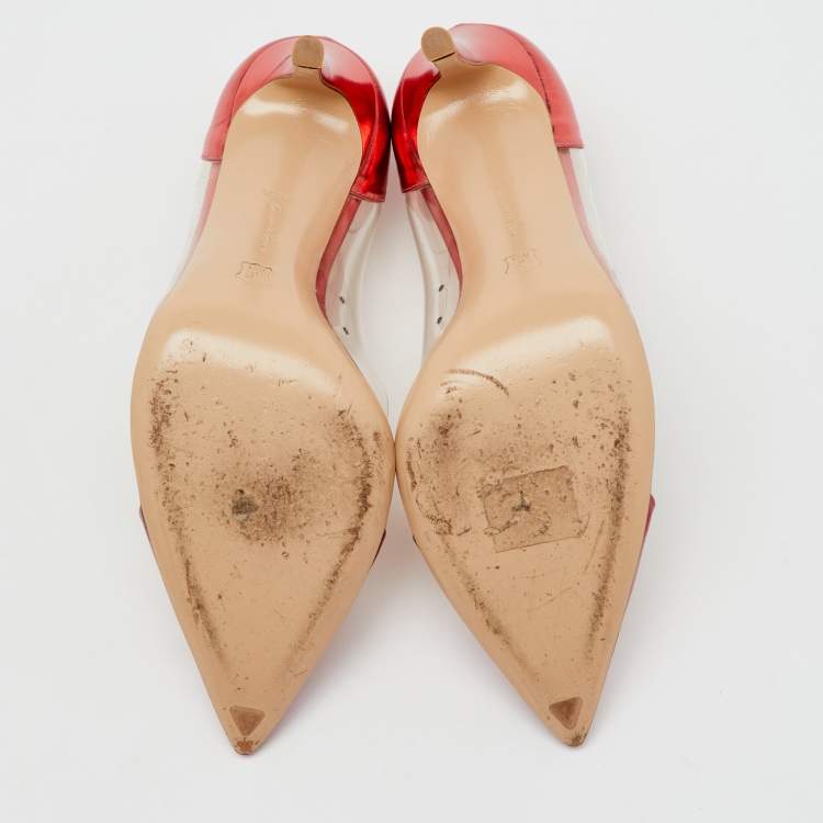 Pre Owned Gianvito Rossi Metallic Burgundy Leather and PVC Plexi Pointed Toe Pumps Size 38.5