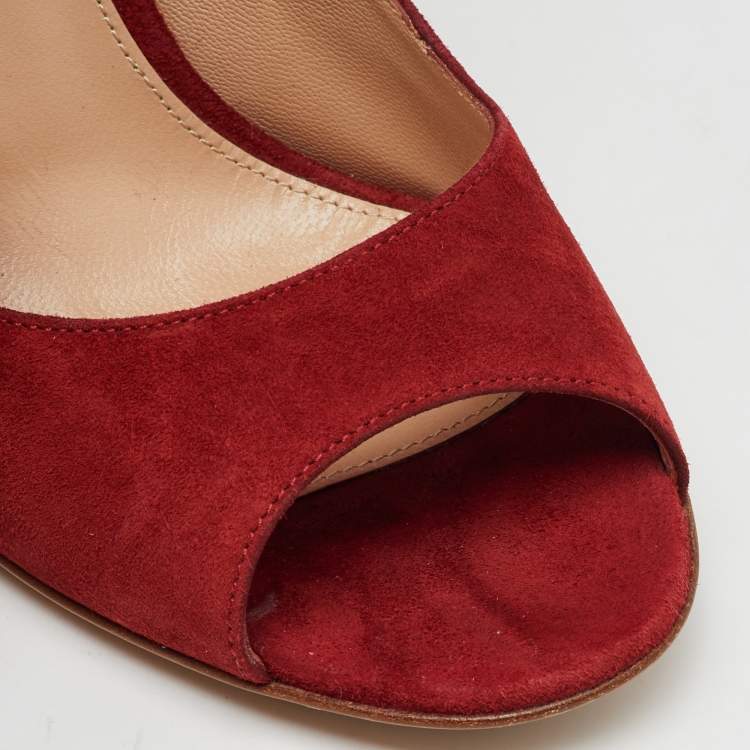 Pre Owned Gianvito Rossi Red Suede Open Toe Ankle Strap Pumps Size 38