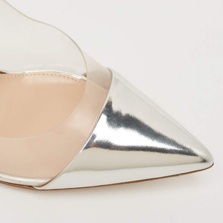 Pre Owned Gianvito Rossi Silver Patent Leather and PVC Plexi Pumps Size 38