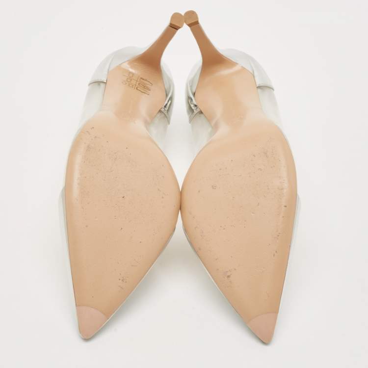 Pre Owned Gianvito Rossi Silver Patent Leather and PVC Plexi Pumps Size 38