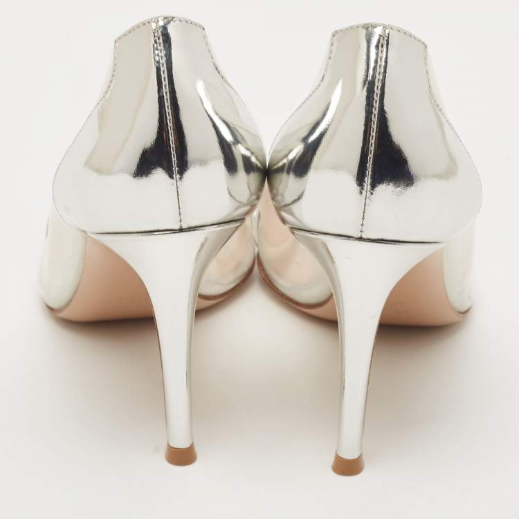 Pre Owned Gianvito Rossi Silver Patent Leather and PVC Plexi Pumps Size 38