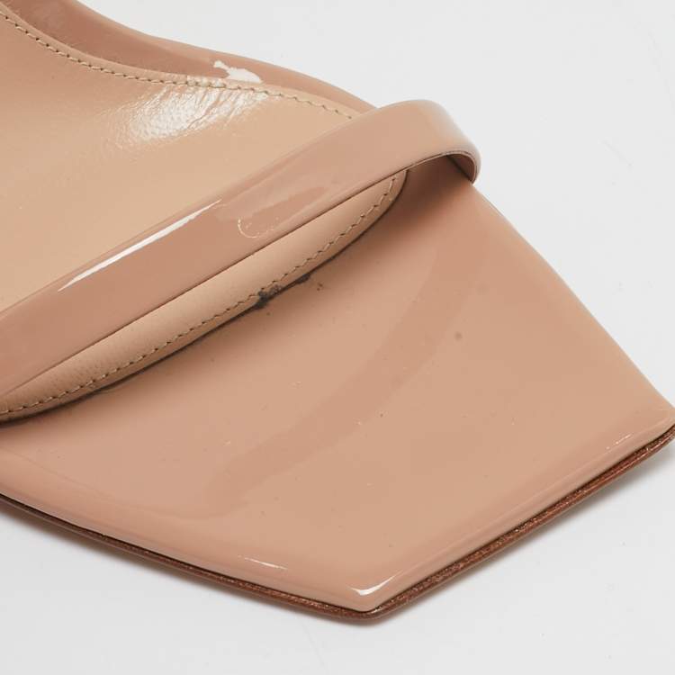 Pre Owned Gianvito Rossi Beige Patent Leather Ribbon Ankle Strap Sandals Size 39