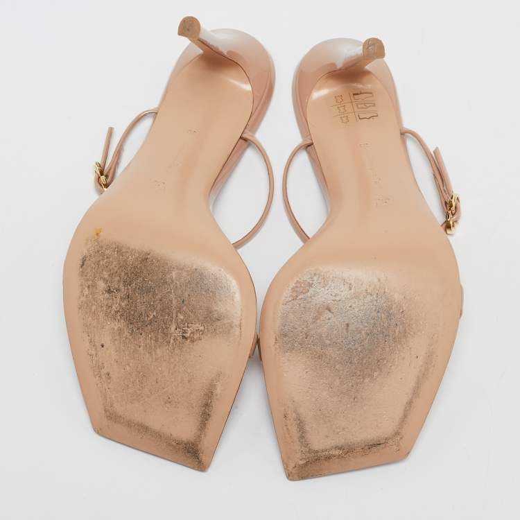 Pre Owned Gianvito Rossi Beige Patent Leather Ribbon Ankle Strap Sandals Size 39