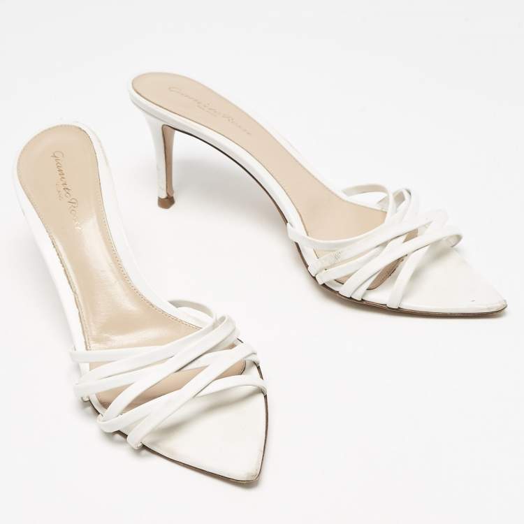 Pre Owned Gianvito Rossi White Leather Strappy Slide Sandals Size 39