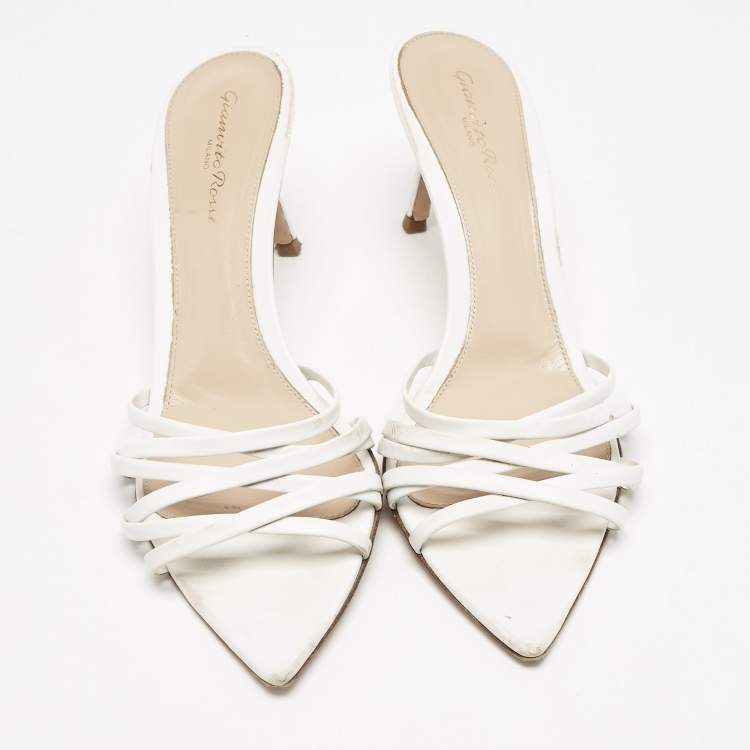 Pre Owned Gianvito Rossi White Leather Strappy Slide Sandals Size 39