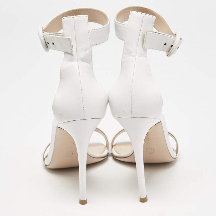 Pre Owned Gianvito Rossi White Suede Embellished Portofino Ankle Cuff Sandals Size 40