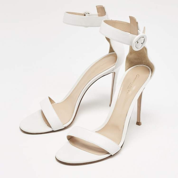 Pre Owned Gianvito Rossi White Suede Embellished Portofino Ankle Cuff Sandals Size 40