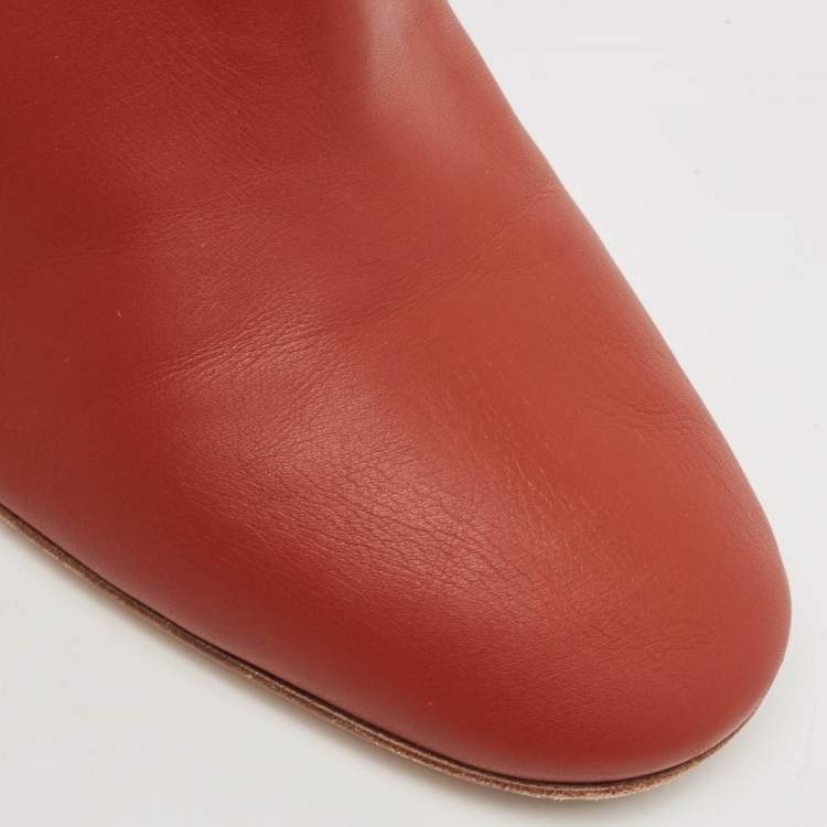 Pre Owned Gianvito Rossi Brown Leather Round Toe Block Heel Ankle Boots Size 40