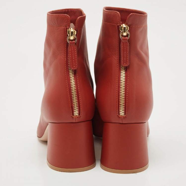 Pre Owned Gianvito Rossi Brown Leather Round Toe Block Heel Ankle Boots Size 40