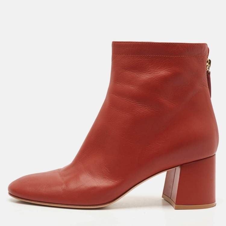 Pre Owned Gianvito Rossi Brown Leather Round Toe Block Heel Ankle Boots Size 40