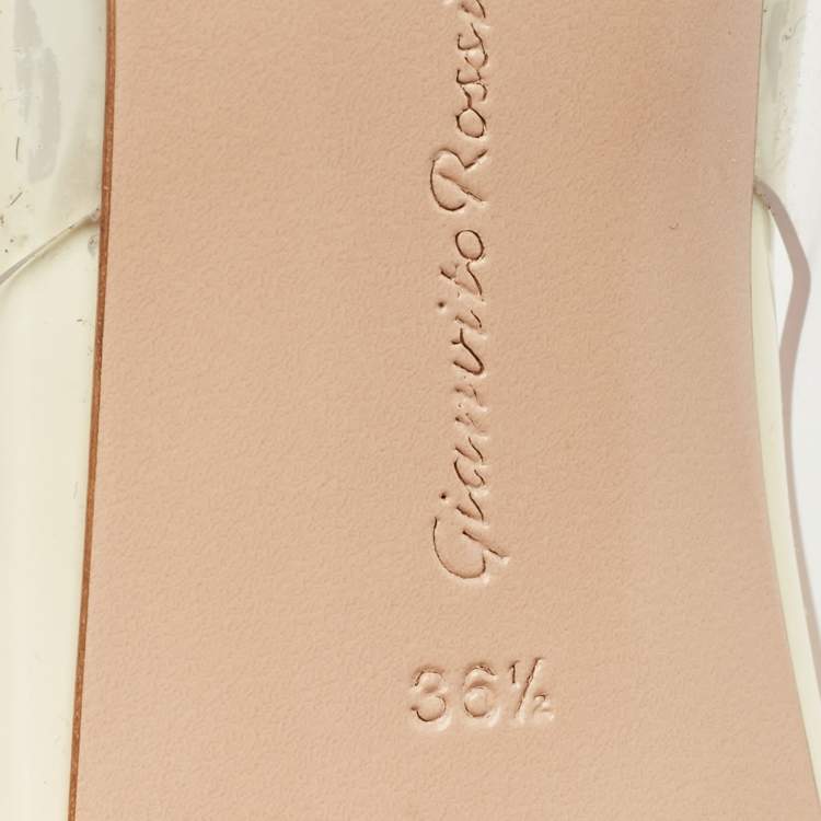 Pre Owned Gianvito Rossi White Patent Leather and PVC Slingback Pumps Size 36.5