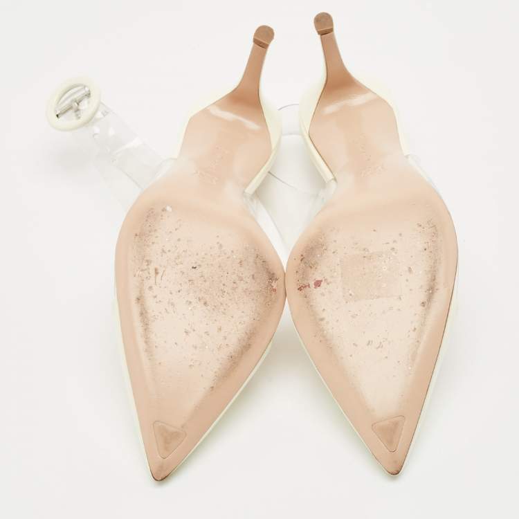 Pre Owned Gianvito Rossi White Patent Leather and PVC Slingback Pumps Size 36.5