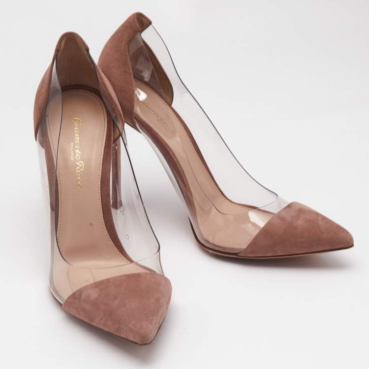 Pre Owned Gianvito Rossi Beige/Transparent Suede and PVC Plexi Pumps Size 38