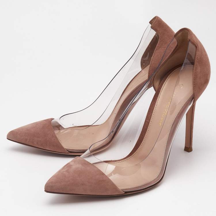 Pre Owned Gianvito Rossi Beige/Transparent Suede and PVC Plexi Pumps Size 38