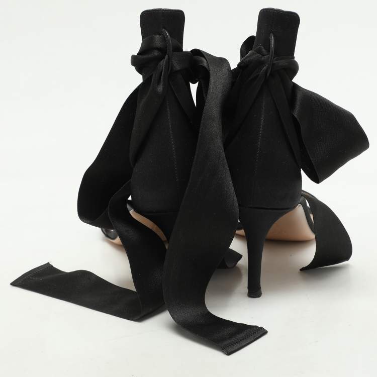 Pre Owned Gianvito Rossi Black Satin Gala Ankle Strap Sandals Size 38
