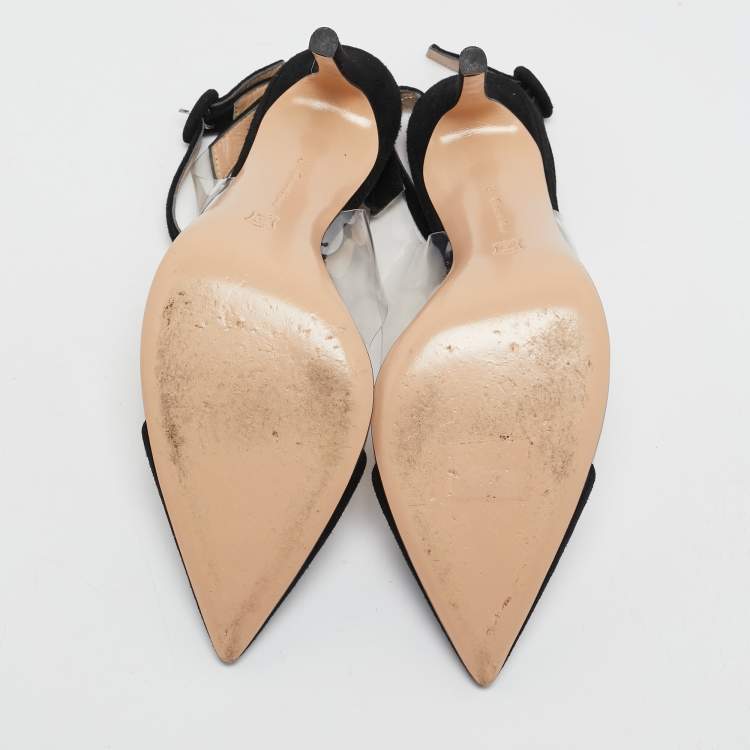 Pre Owned Gianvito Rossi Black Suede and PVC Anise Ankle Strap Pumps Size 38