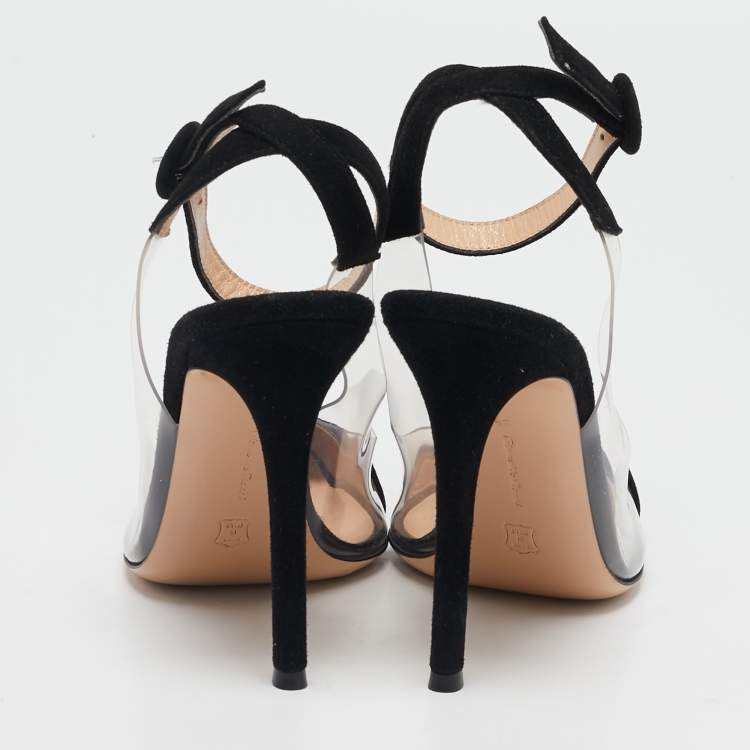 Pre Owned Gianvito Rossi Black Suede and PVC Anise Ankle Strap Pumps Size 38